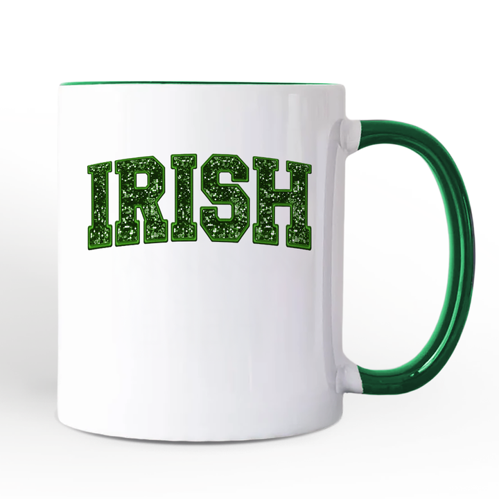 Irish Sequin St Patrick’s Day Personalized Mug, Festive Green Glitter Imitation Gift with Custom Name
