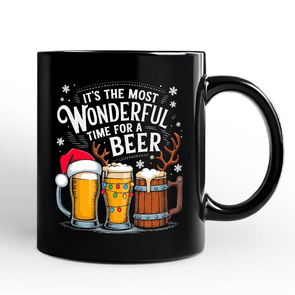 It's The Most Wonderful Time For a Beer Personalized Mug, Funny Holiday Beer Christmas Gift with Custom Name Personalized Ceramic Mug OrnamentallyYou Black Non-Custom 