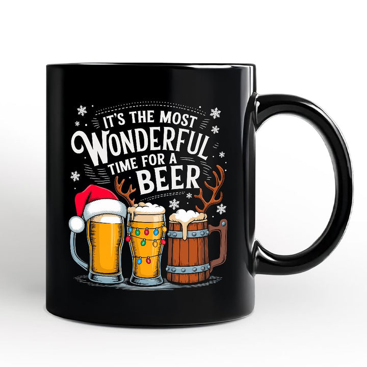 It's The Most Wonderful Time For a Beer Personalized Mug, Funny Holiday Beer Christmas Gift with Custom Name Personalized Ceramic Mug OrnamentallyYou Black Non-Custom 