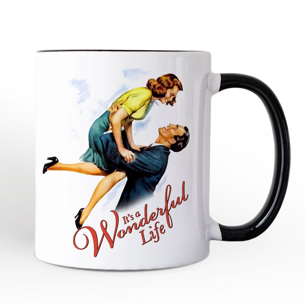 It's a Wonderful Life Personalized Mug, Vintage 1940s Movie Christmas Gift with Custom Name White - Black / Customized