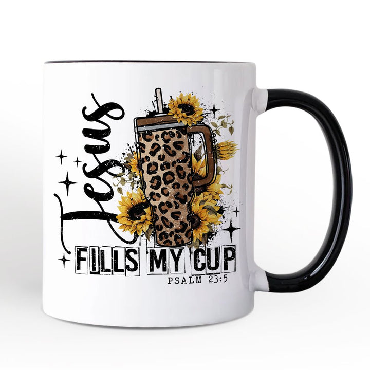 Jesus Fills My Cup Christian Personalized Mug, Leopard Print Coffee Gift with Custom Name Personalized Ceramic Mug OrnamentallyYou White - Black Non-Custom 