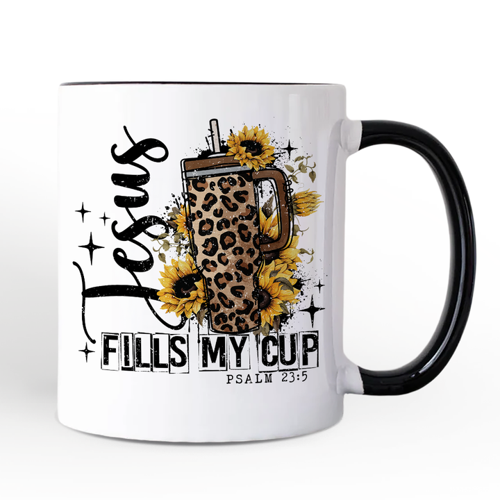 Jesus Fills My Cup Christian Personalized Mug, Leopard Print Coffee Gift with Custom Name