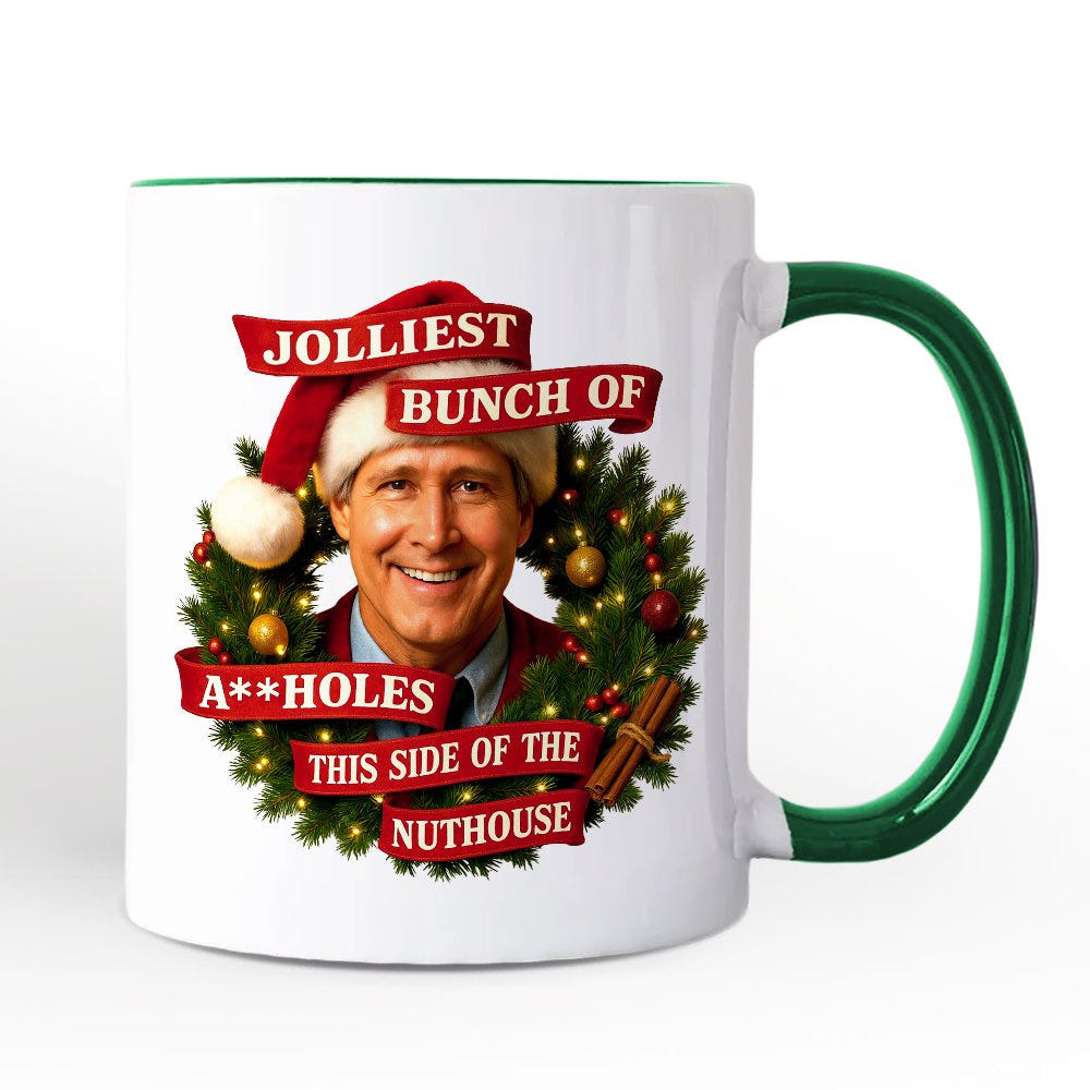 Jolliest Bunch of Assholes Personalized Mug, Griswold’s Family Christmas Vacation Gift with Custom Name Personalized Ceramic Mug OrnamentallyYou White - Green Non-Custom 