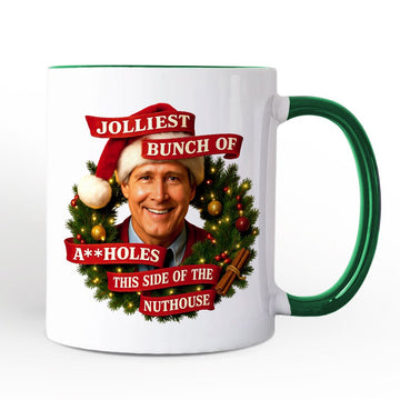 Jolliest Bunch of Assholes Personalized Mug, Griswold’s Family Christmas Vacation Gift with Custom Name Personalized Ceramic Mug OrnamentallyYou White - Green Non-Custom 