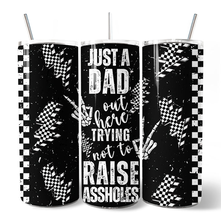 Just A Dad Checkered Lightning 20oz Personalized Tumbler With Lid and Stainless Steel Straw, Sarcastic Father's Day Humor Gift Cup