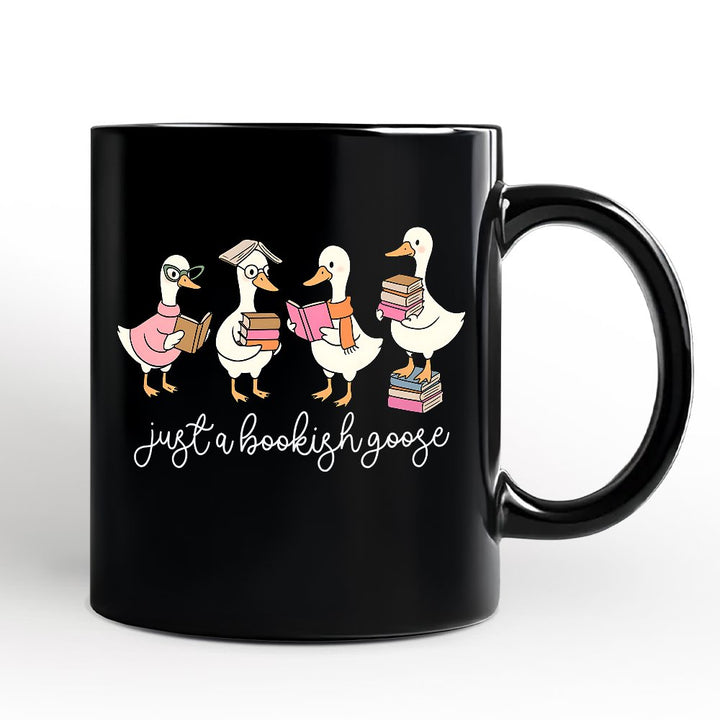 Just a Bookish Goose Personalized Mug, Funny Nerdy Book Readers Gift with Custom Name Personalized Ceramic Mug OrnamentallyYou Black Non-Custom 