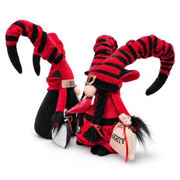 Krampus Plush Gnome Set of 2, Naughty List Christmas 15" Tabletop Decoration