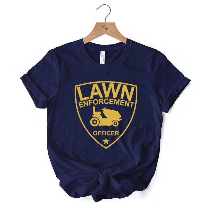 Lawn Enforcement Officer T-Shirt, Funny Badge Style Navy and Black Tee for Lawn Mower Gardener Dad T-Shirts OrnamentallyYou 