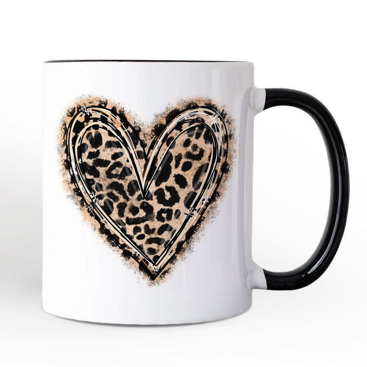 Leopard Heart Valentine Personalized Mug, Watercolor Love Gift with Custom Name Personalized Ceramic Mug OrnamentallyYou Black Handle Non-Custom 