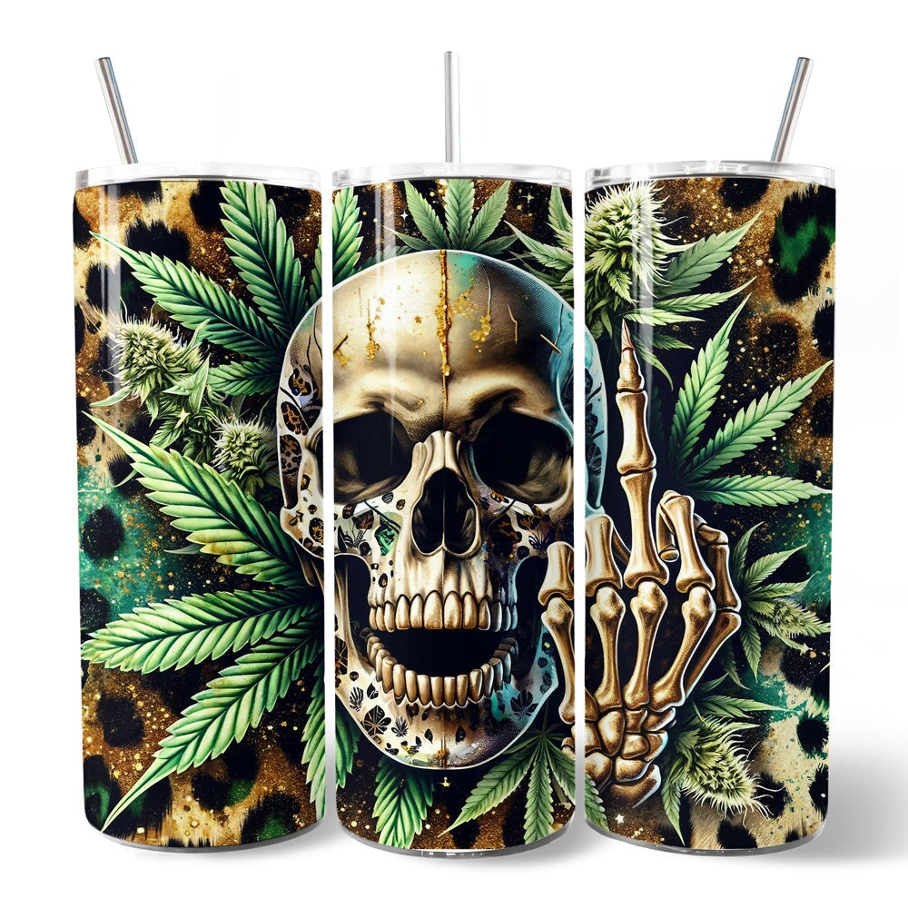 Leopard Skull Weed 20oz Personalized Tumbler With Lid and Stainless Steel Straw, Gothic Cannabis Gift Cup Tumbler OrnamentallyYou 