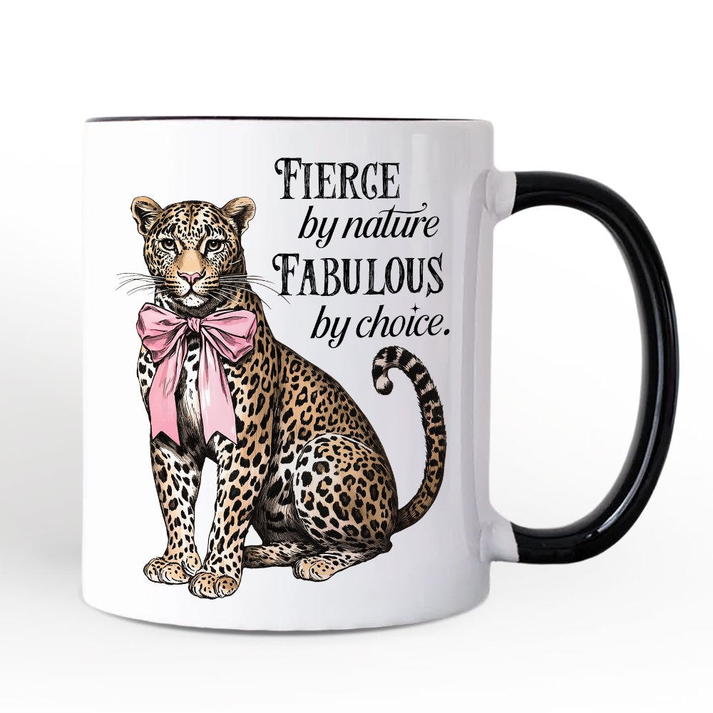Leopard With Coquette Bow Mug, Animal Trendy Preppy Gift Personalized Ceramic Mug OrnamentallyYou 
