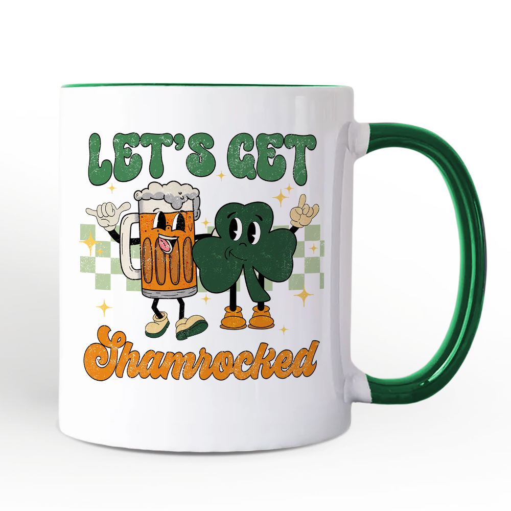Let’s Get Shamrocked St Patrick’s Day Personalized Mug, Funny Beer and Clover Drinking Gift with Custom Name