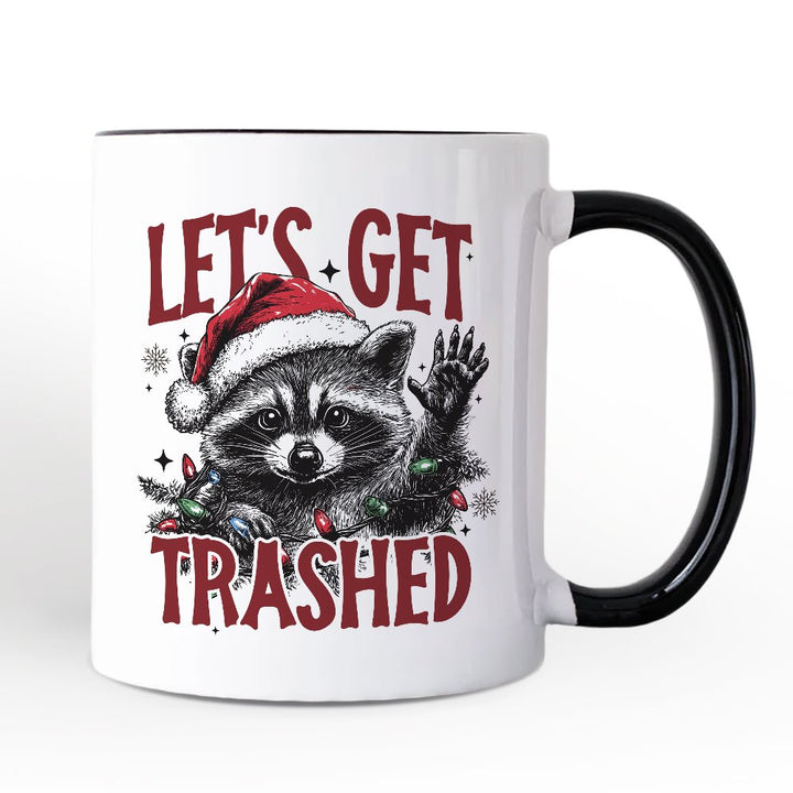 Let's Get Trashed Christmas Raccoon Personalized Mug, Funny Gift for Feral Women with Custom Name Personalized Ceramic Mug OrnamentallyYou White - Black Non-Custom 