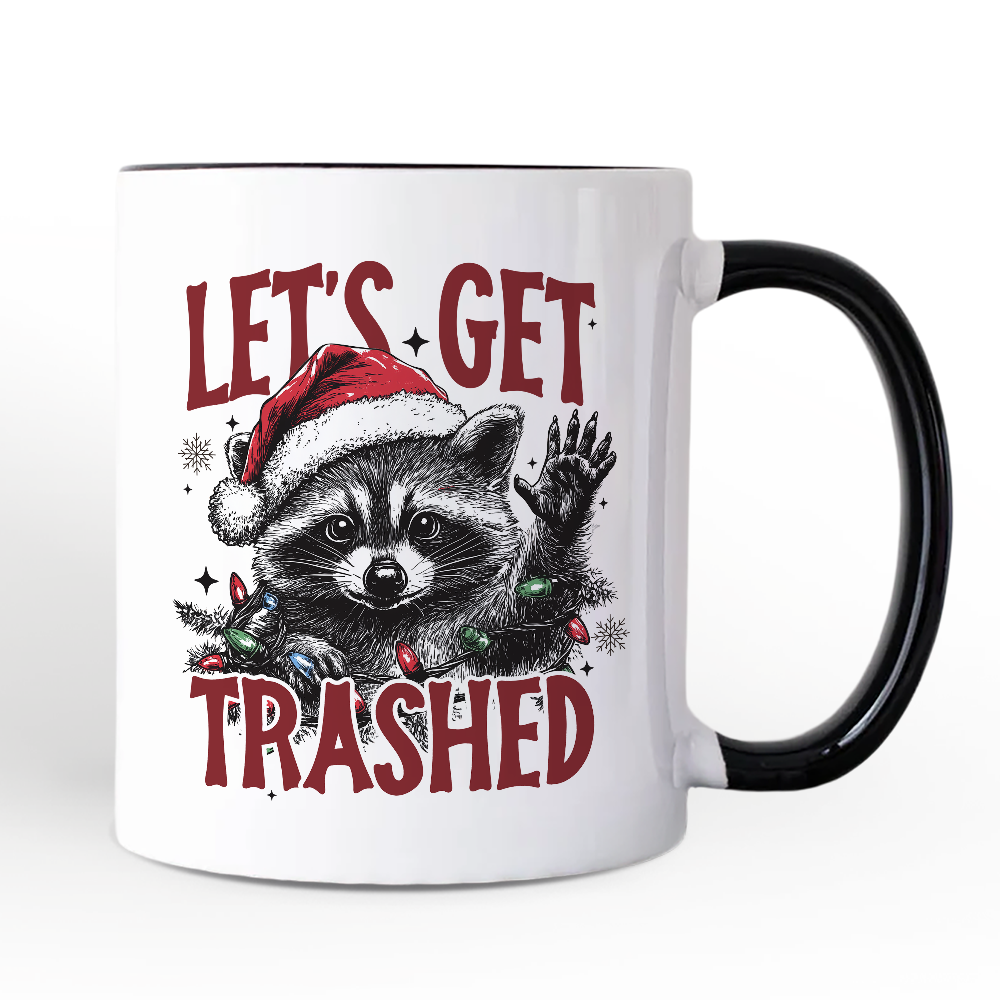 Let's Get Trashed Christmas Raccoon Personalized Mug, Funny Gift for Feral Women with Custom Name
