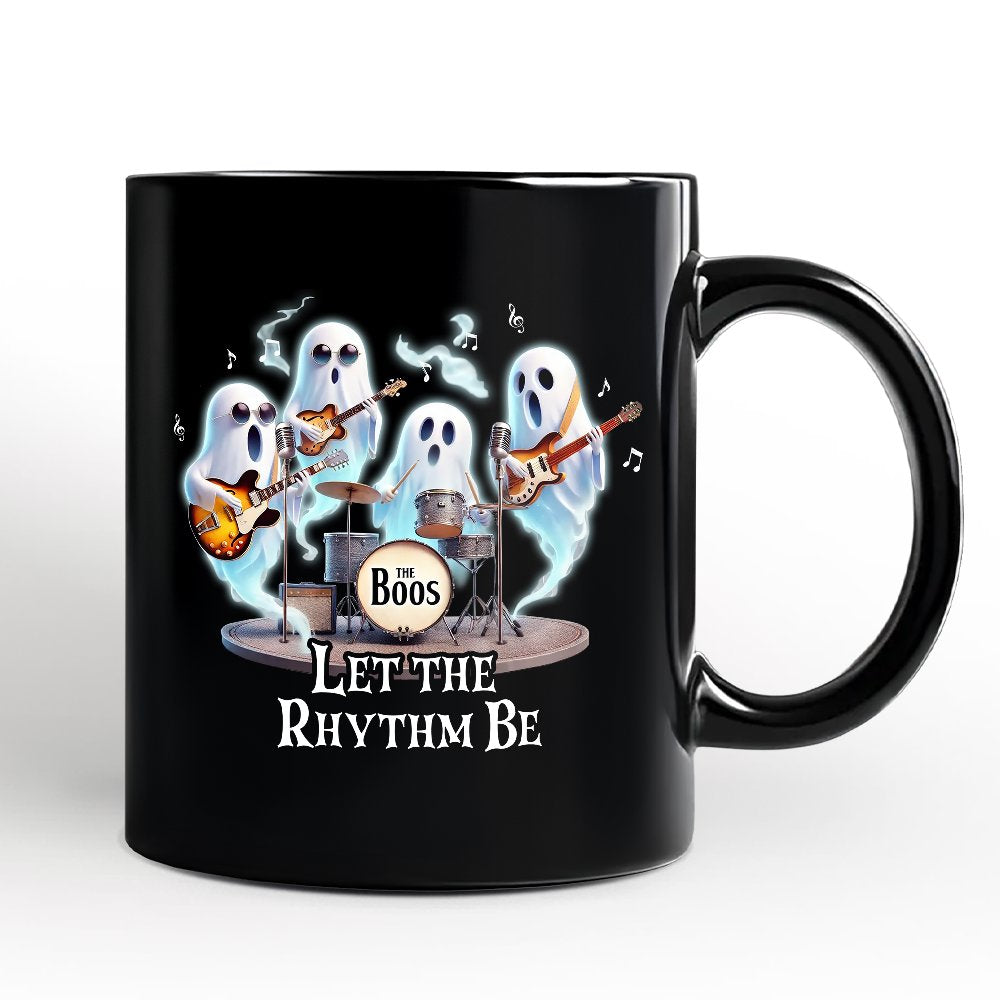 Let the Rhythm Be Ghost Band Personalized Mug, Whimsical Rock Music Gift with Custom Name Personalized Ceramic Mug OrnamentallyYou Black Non-Custom 