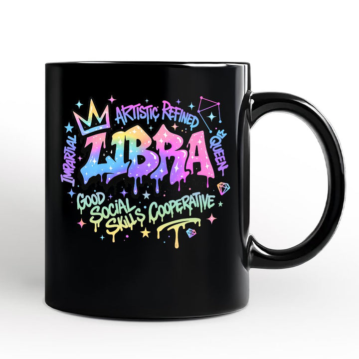 Libra Graffiti Zodiac Personalized Mug, Street Style Astrology Horoscope Gift with Custom Name Personalized Ceramic Mug OrnamentallyYou Black Non-Custom 