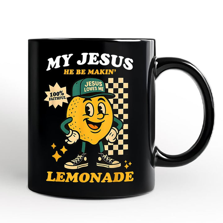 Life Gave Me Lemons Jesus Lemonade Personalized Mug, Funny Christian Faith Retro Gift with Custom Name Personalized Ceramic Mug OrnamentallyYou Black Non-Custom 