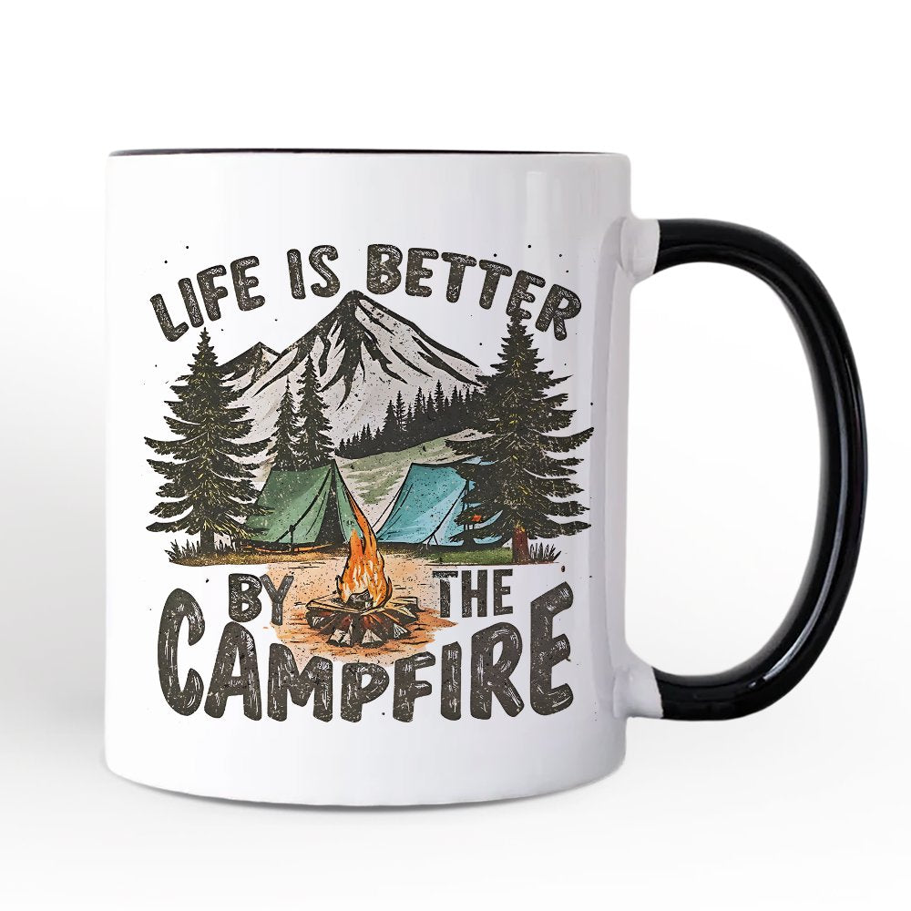 Life Is Better by the Campfire Personalized Mug, Outdoors Camping Gift with Custom Name Personalized Ceramic Mug OrnamentallyYou White - Black Non-Custom 