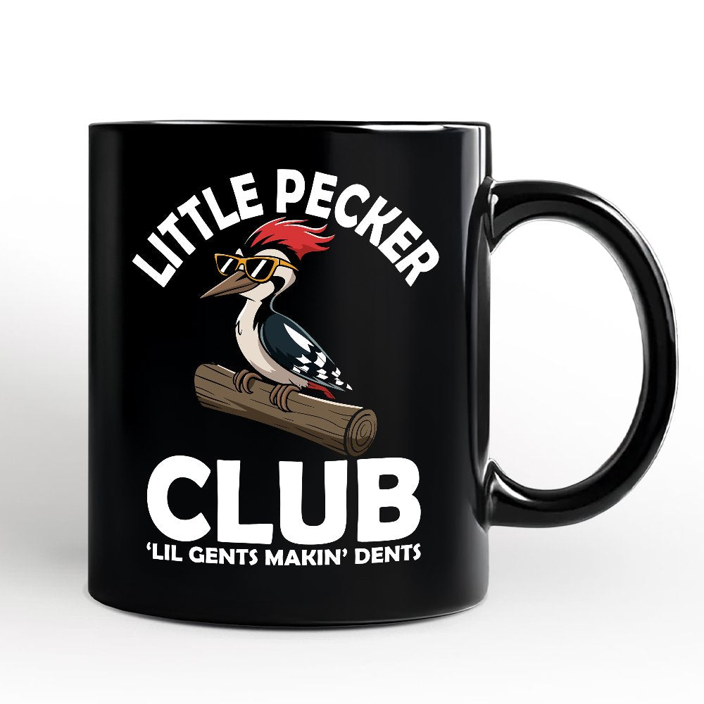Little Pecker Club Personalized Mug, Funny Sarcastic Woodpecker Gift with Custom Name Personalized Ceramic Mug OrnamentallyYou Black Non-Custom 