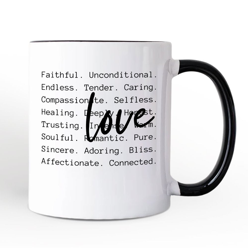Love Definition Words Personalized Mug, Minimalist Valentine Inspirational Love Gift with Custom Name Personalized Ceramic Mug OrnamentallyYou Black Handle Non-Custom 