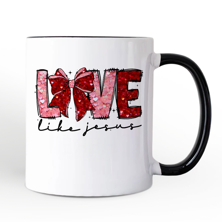 Love Like Jesus Coquette Bow Valentine Personalized Mug, Christian Hearts Gift with Custom Name