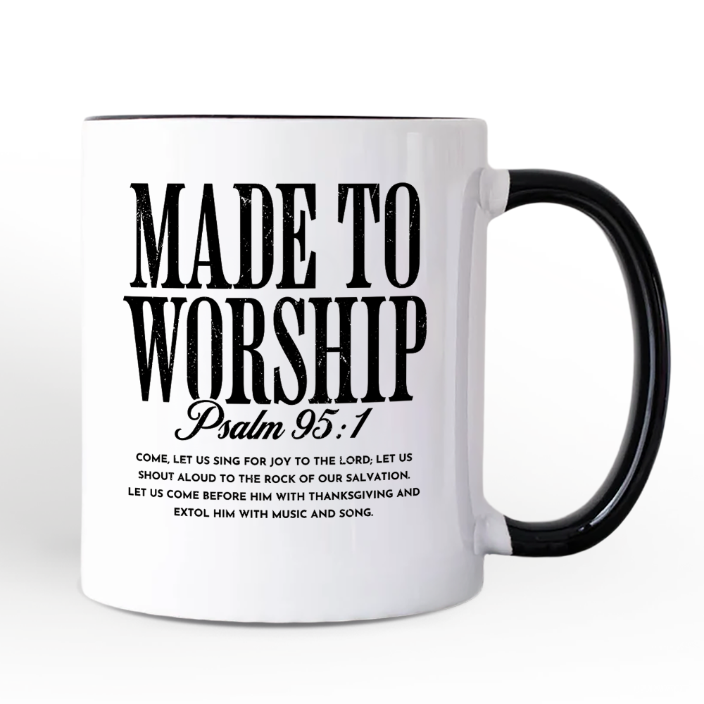 Made to Worship Psalm 95:1 Christian Personalized Mug, Praise Faith Scripture Gift with Custom Name