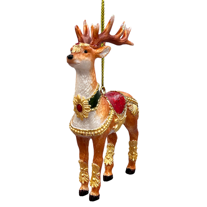 (Pre-Order) Majestic Deer in Gold Armor Ornament, Regal Christmas Tree Decor