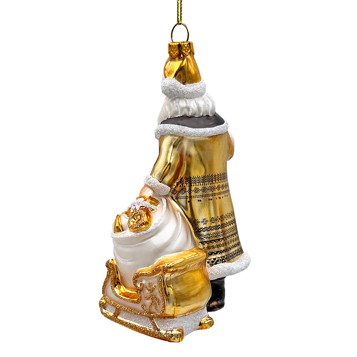 (Pre-Order) Majestic Gold Santa Blown Glass Christmas Ornament, Sleigh Accessory Tree Decor