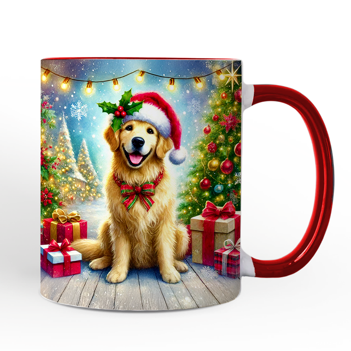 Majestic Golden Retriever with Santa Hat Personalized Mug, Delightful Christmas Gift with Custom Name