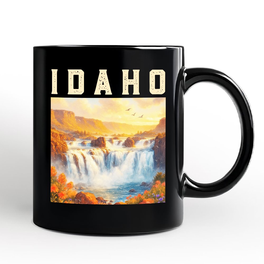 Majestic Idaho State Shoshone Falls Personalized Mug, Scenic Waterfall Gift and Nature Travel Souvenir with Custom Name Personalized Ceramic Mug OrnamentallyYou Black Non-Custom 