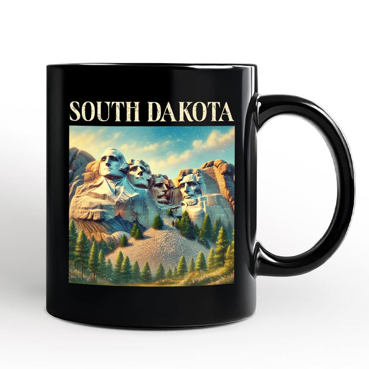 Majestic South Dakota State Mount Rushmore Personalized Mug, Historic American Monument Travel Gift and Keepsake Souvenir with Custom Name Personalized Ceramic Mug OrnamentallyYou Black Non-Custom 