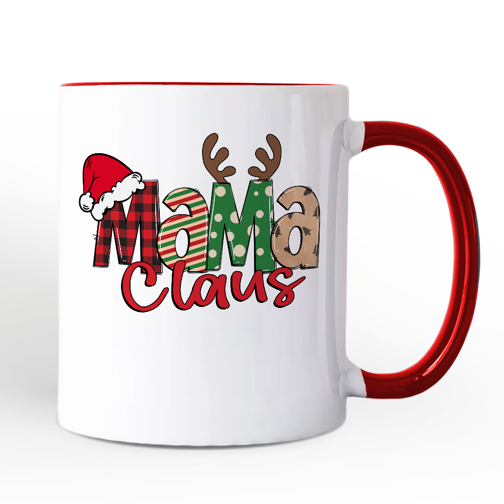 Mama Claus Retro Christmas Personalized Mug, Matching Family Holiday Gift with Custom Name
