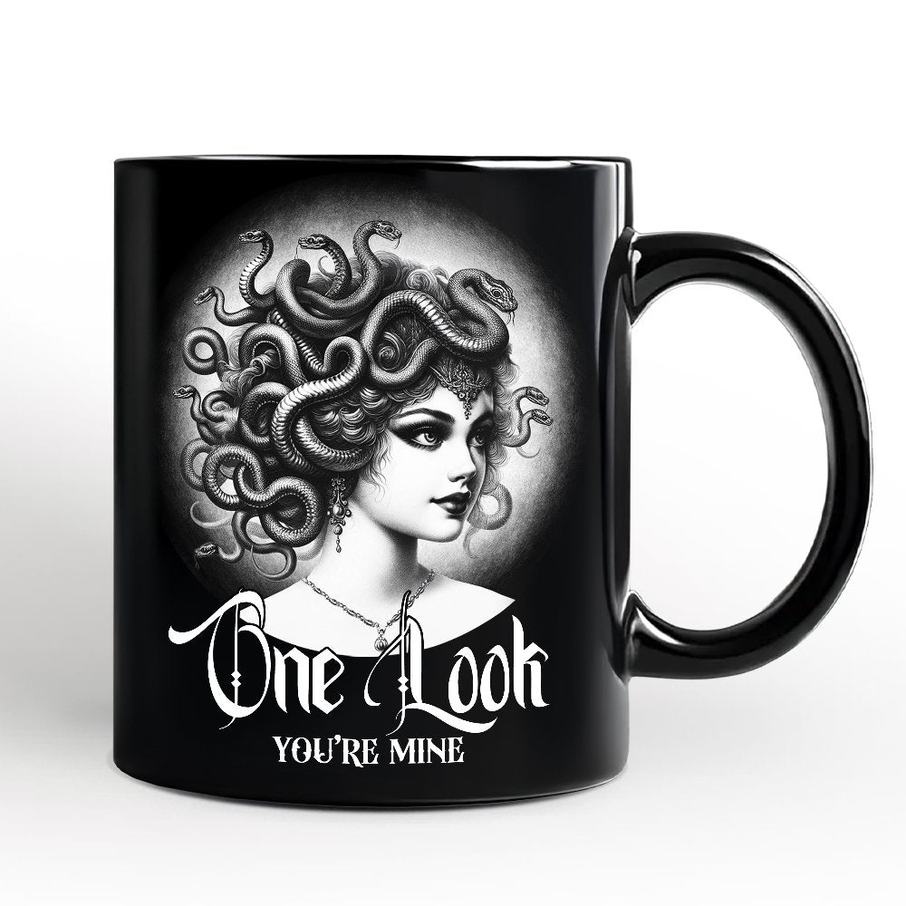Medusa Spooky Portrait Personalized Mug Horror Villain Theme Halloween Gift with Custom Name Personalized Ceramic Mug OrnamentallyYou Black Non-Custom 