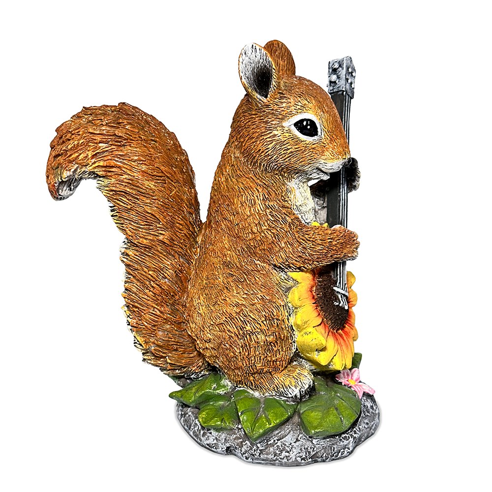 Melody of the Meadow Squirrel Garden Statue, 8" Sunflower Banjo Outdoor Decor Resin Statues OrnamentallyYou 