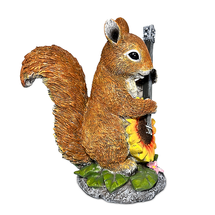 Melody of the Meadow Squirrel Garden Statue, 8" Sunflower Banjo Outdoor Decor