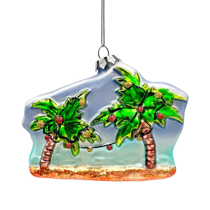 (Pre-Order) Merry Beachmas Christmas Palm Tree Glass Ornament, Xmas in July Tropical Decor Glass Ornament OrnamentallyYou 