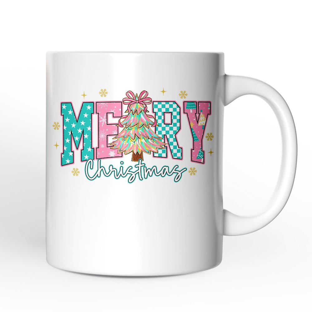 Merry Christmas Coquette Tree Personalized Mug, Preppy Retro Holiday Gift with Custom Name Personalized Ceramic Mug OrnamentallyYou White Non-Custom 