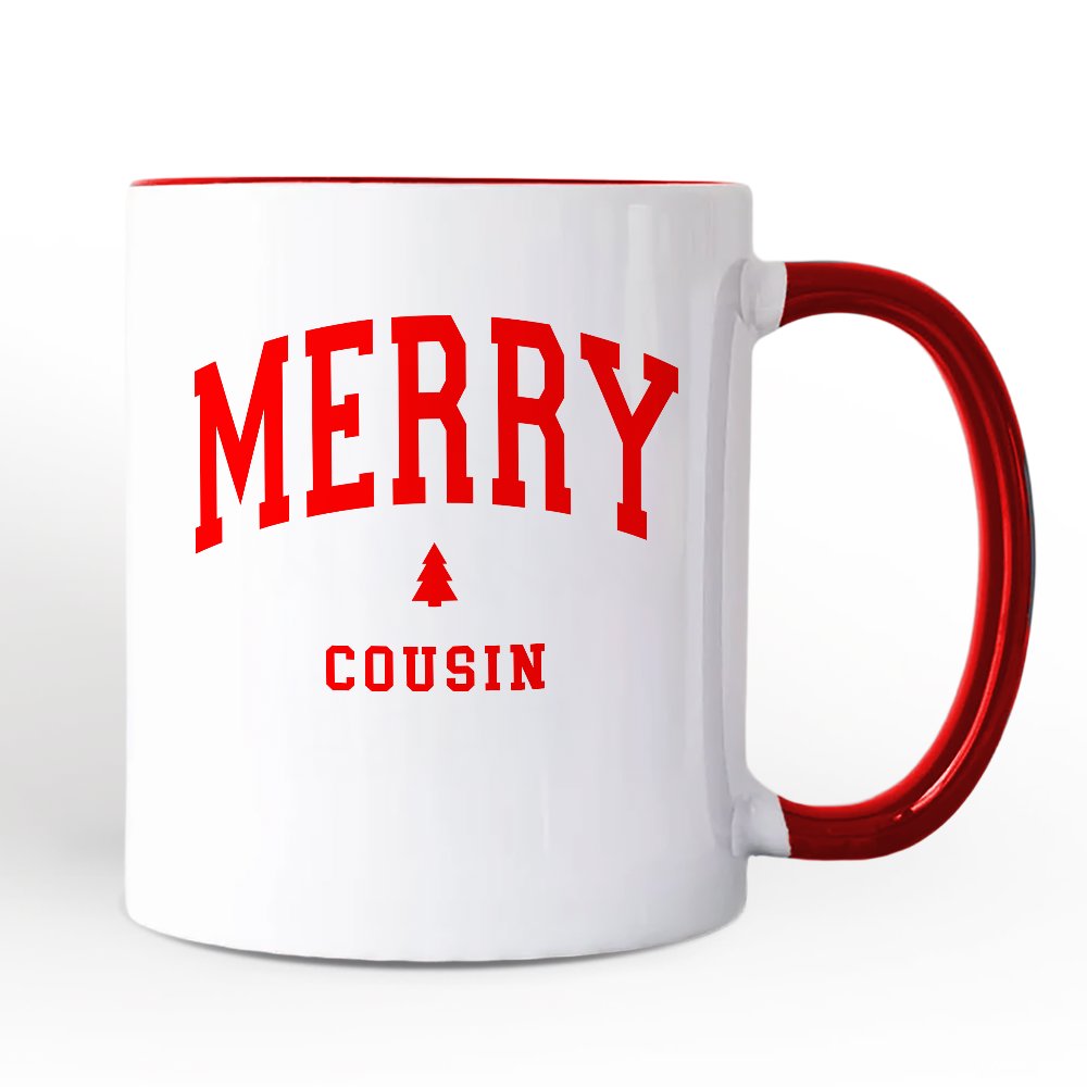 Merry Cousin Retro Christmas Personalized Mug, Matching Family Holiday Gift with Custom Name Personalized Ceramic Mug OrnamentallyYou White - Red Non-Custom 