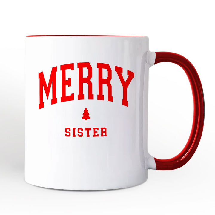 Merry Sister Retro Christmas Personalized Mug, Matching Family Holiday Gift with Custom Name Personalized Ceramic Mug OrnamentallyYou White - Red Non-Custom 