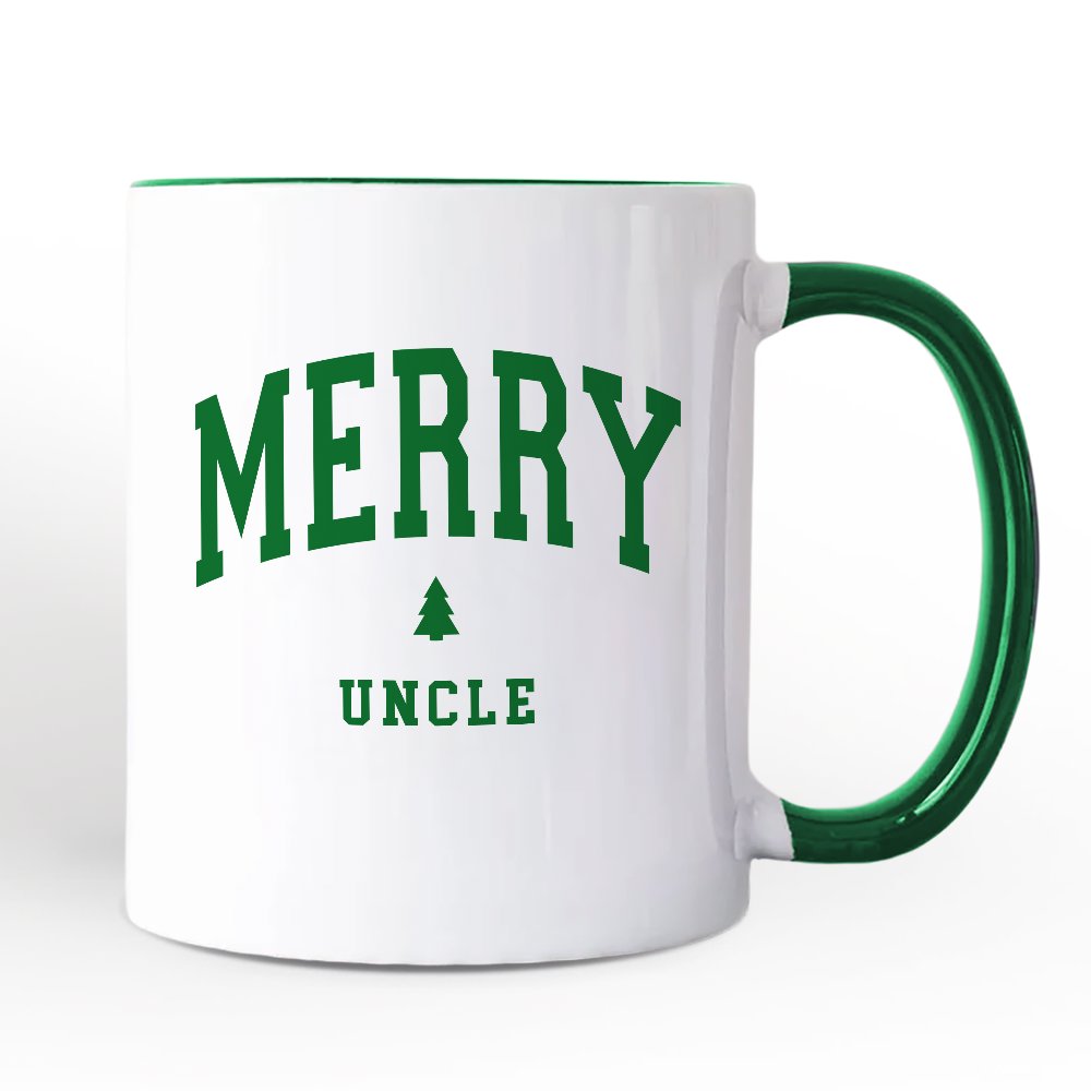 Merry Uncle Retro Christmas Personalized Mug, Matching Family Holiday Gift with Custom Name Personalized Ceramic Mug OrnamentallyYou White - Green Non-Custom 