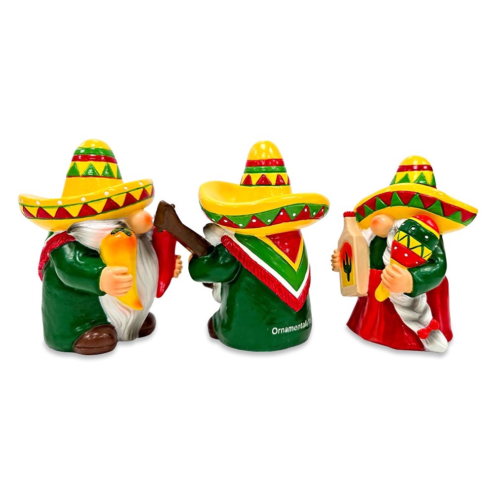 Mexican Gnome Garden Statue Set of 3, 4" Fiesta Dwarf Figurines Outdoor Decor Resin Statues OrnamentallyYou 