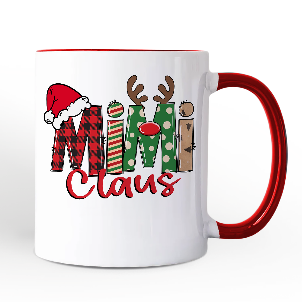 Mimi Claus Retro Christmas Personalized Mug, Matching Family Holiday Gift with Custom Name