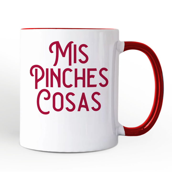 Mis Pinches Cosas Personalized Mug, Funny Latino Spanish Quote Gift with Custom Name