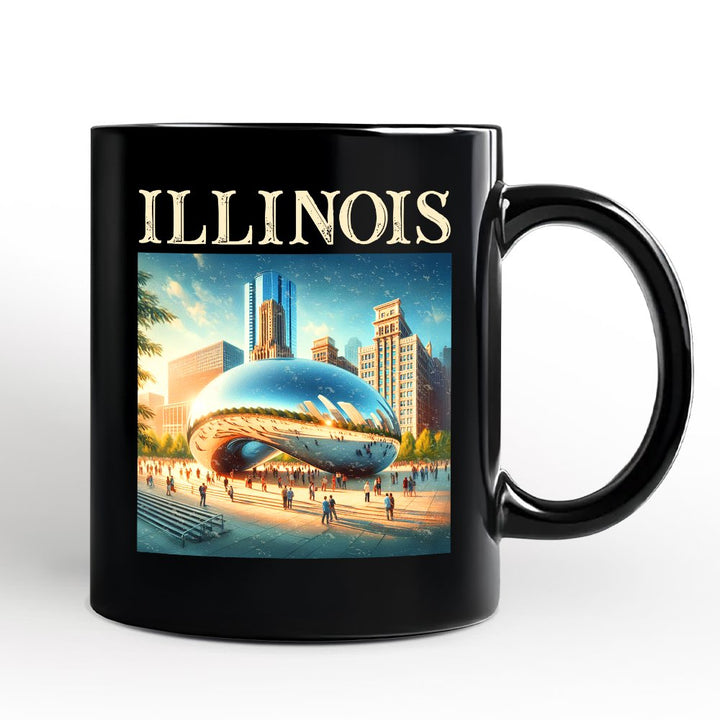 Modern Illinois State Cloud Gate Personalized Mug, Iconic Chicago Bean Gift and Urban Landmark Souvenir with Custom Name Personalized Ceramic Mug OrnamentallyYou Black Non-Custom 
