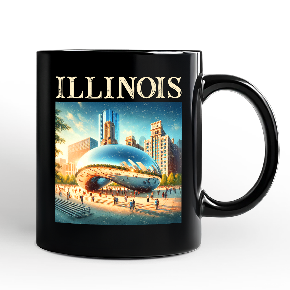 Modern Illinois State Cloud Gate Personalized Mug, Iconic Chicago Bean Gift and Urban Landmark Souvenir with Custom Name