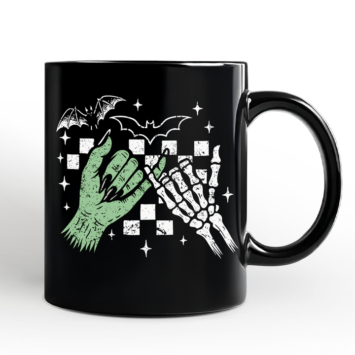 Monster Skeleton Pinky Promise Personalized Mug, Funny Spooky Halloween Mug