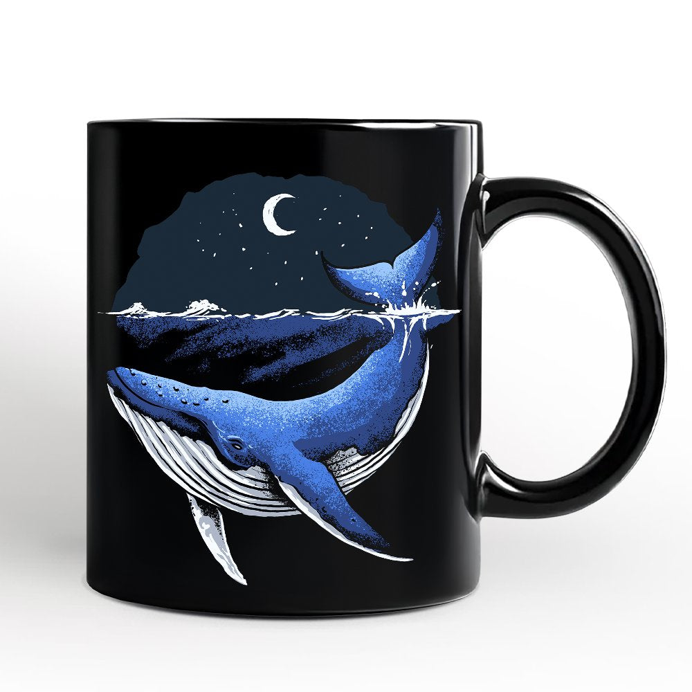 Moonlit Whale Vintage Personalized Mug, Night Ocean Retro Gift with Custom Name Personalized Ceramic Mug OrnamentallyYou White - Black Non-Custom 