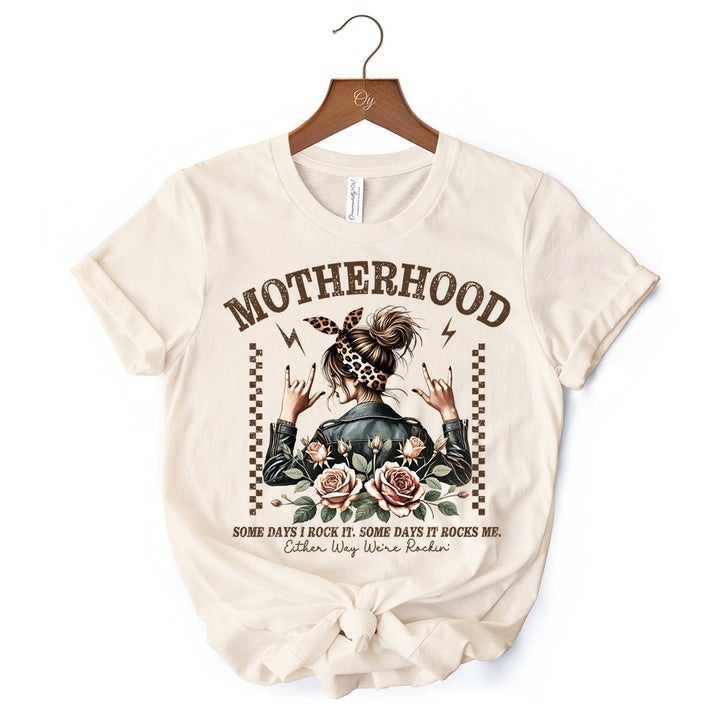 Motherhood Mama Rock T-Shirt, Retro White and Natural Tee for Strong and Rocking Mothers T-Shirts OrnamentallyYou 