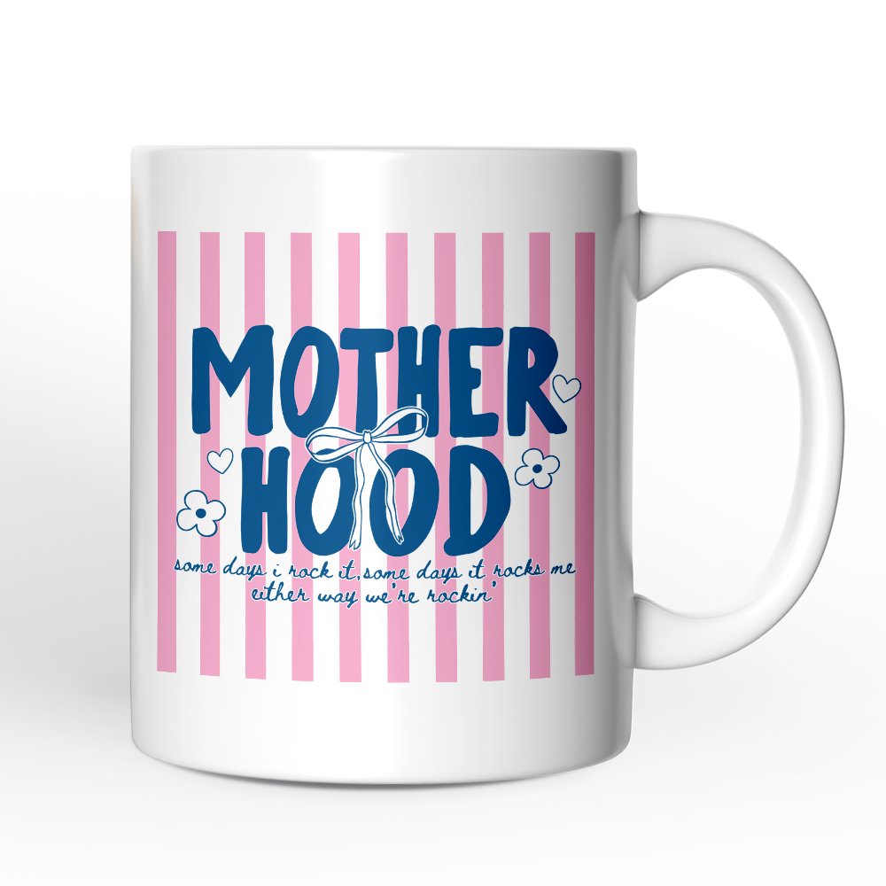 Motherhood Striped Mug, Rockin' Trendy Preppy Mom Gift Personalized Ceramic Mug OrnamentallyYou 