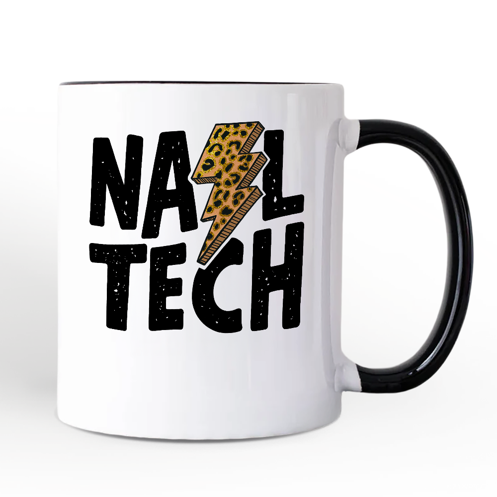 Nail Tech Leopard Lightning Personalized Mug, Retro Stylist Gift with Custom Name